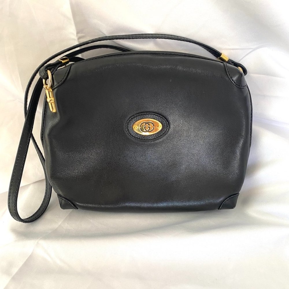 Vintage Gucci Black Buttery Leather Gold Tags Crossbody Purse